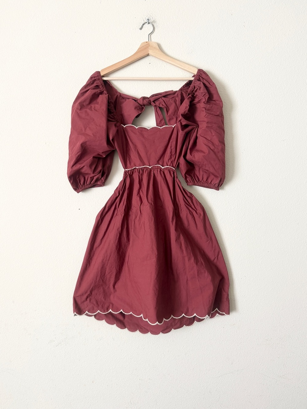 Anthropologie Forever That Girl SMALL Scalloped bow tie back mini dress